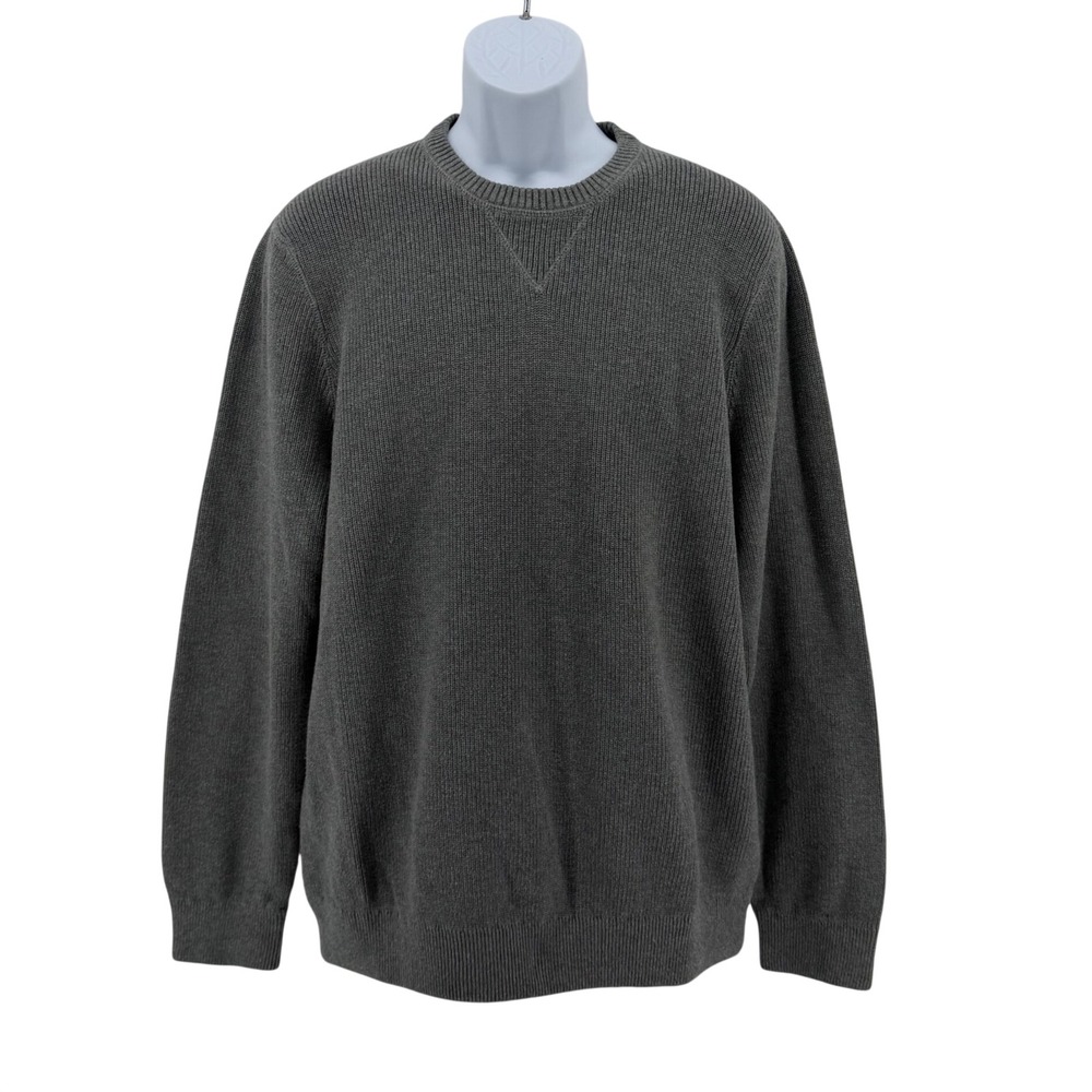 Eddie Bauer 100% Cotton Shaker Knit Sweater Mens Grey Crew Neck XL